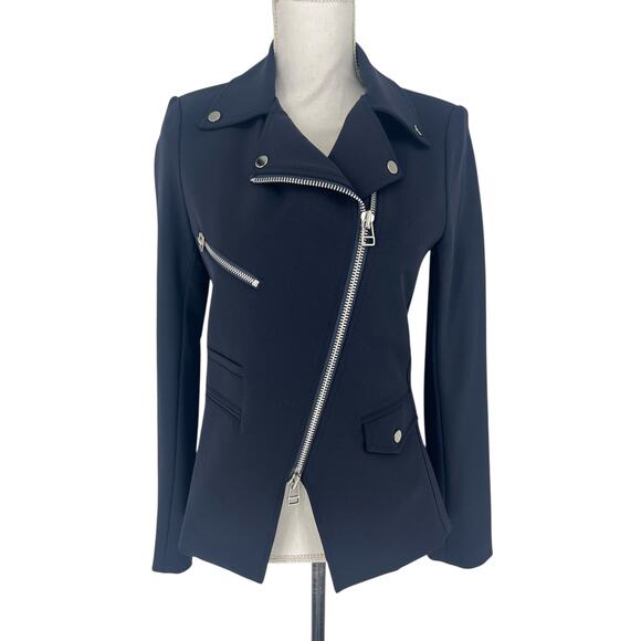 Veronica Beard Hadley Scuba Moto Jacket Navy - Picture 4 of 16